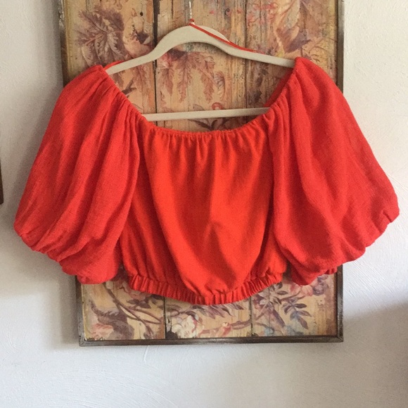 ZARA BRIGHT RED PUFf SLEEVE OFF SHOULDER TOP S - Picture 3 of 11